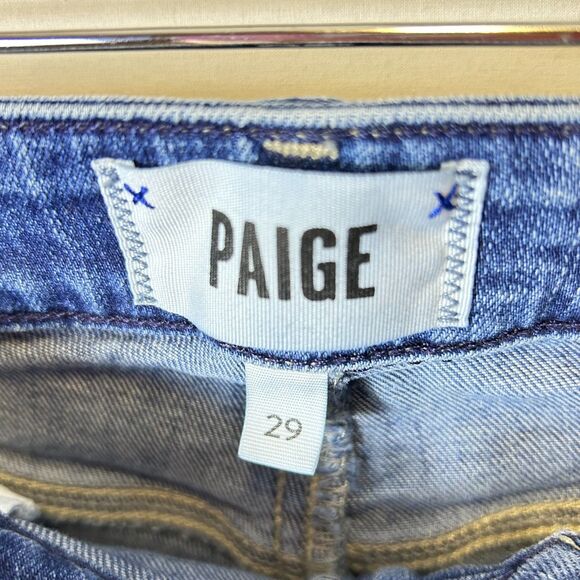 Paige Hoxton Blue Medium Wash Mid Rise Slim Crop Fray Hem Jeans Size 29 - Picture 5 of 15